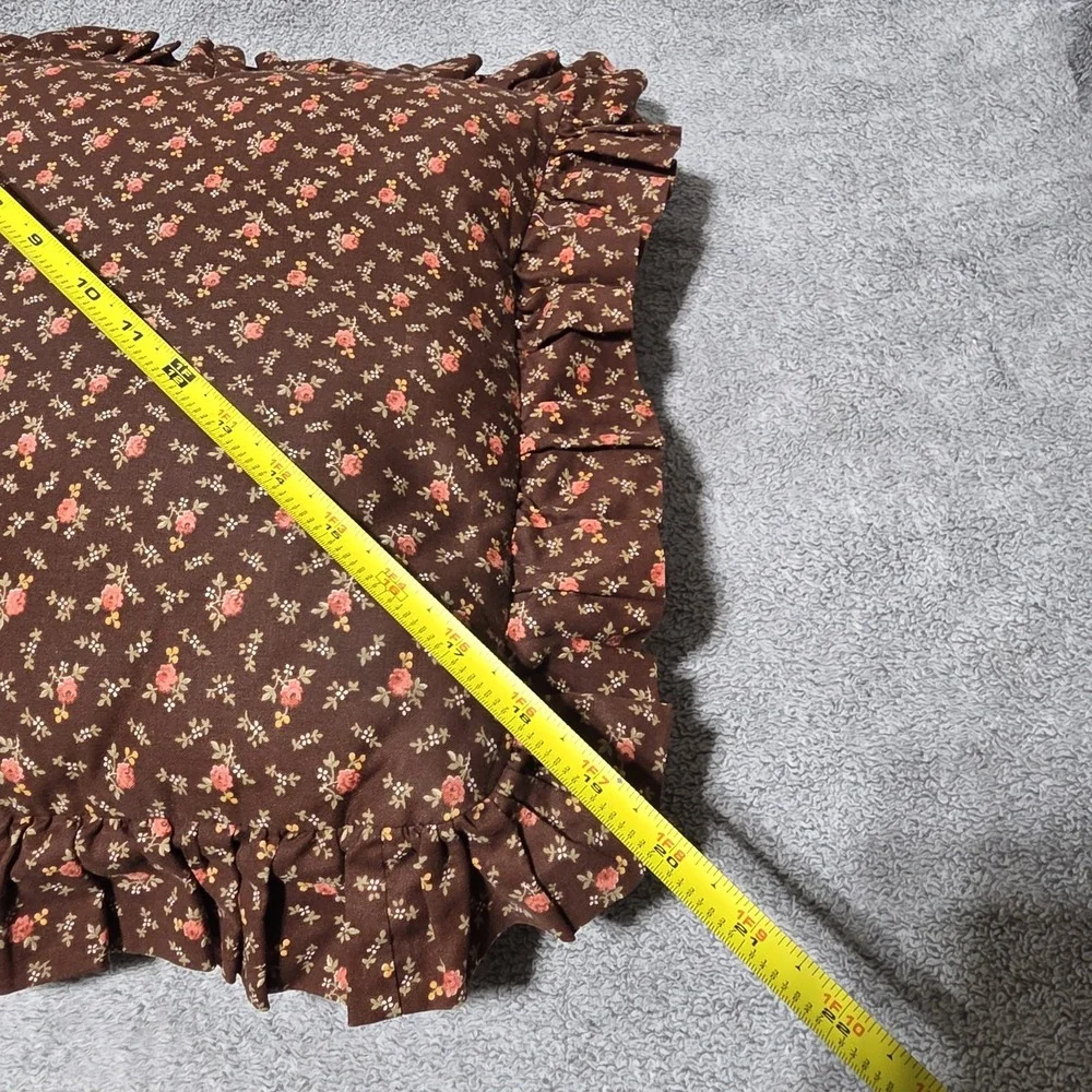 Vintage Hand Quilted Pillow Brown Pink Floral Cottagecore Granny Farmhouse